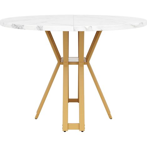 Table à manger ronde (100 x 100 x 76 cm), table ronde légère et luxueuse pour 4-6 personnes, adaptée à la salle à manger et au salon, pieds dorés, plateau en MDF effet marbre (1/5)