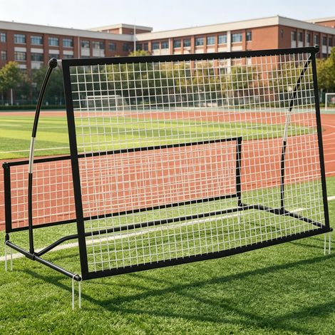 Filet de rebond de football portable 2 en 1, double face, avec sac de transport et piquets de fixation, dimensions 200 x 94 x 122/52 cm, noir (1/4)