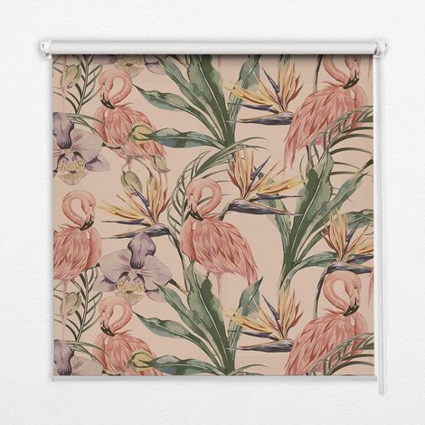 Innenrollo Fensterrollo - Rollo ohne Bohren - Sichtschutzrollo - Lichtdurchlässiges Rollo - Rechteckiges - Rollo - (80 cm x 140 cm) - Flamingos und Blumen (1/5)