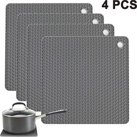 Tapis de table isolant carré en silicone alimentaire alvéolé, imperméable et résistant aux hautes températures (lot de 4). (1/5)