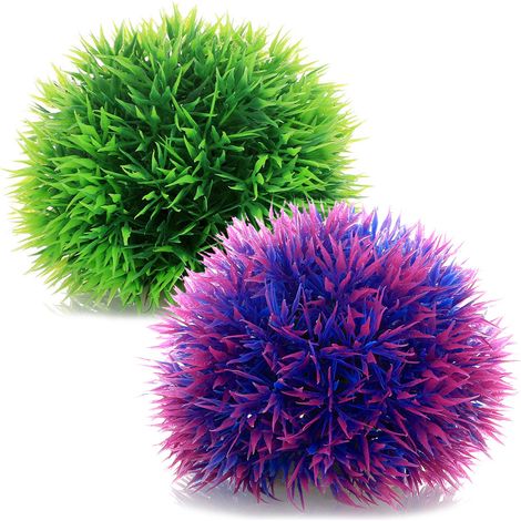 Plantes Artificielles Aquarium - Décor en PVC Non Toxique pour Eau Douce et Salée - Boules de Fleurs et Foin Artificiel - Lot de 3 (1/5)