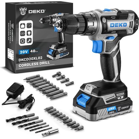 Perceuse électrique sans fil : Perceuse sans fil bleu 20 V pour femmes perceuses avec batterie et chargeur, kit de perceuse-visseuse 20 V (1/5)