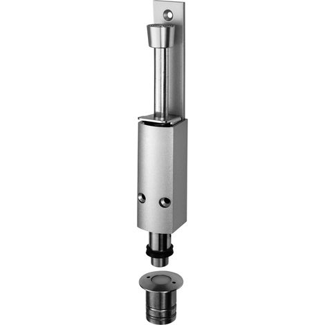 Verrou de porte en argent avec douille de sol, course de blocage 60 mm, aluminium peint/acier inoxydable