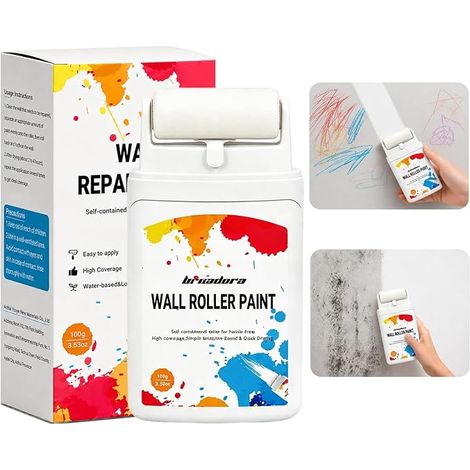 Mini Rouleau Peinture de Réparation Murale, Peinture Blanche Mur et Plafond à Base d'Eau à Séchage Rapide, Rouleau Peinture avec Réservoir pour Taches, Fissures et Graffitis, 100g (1/5)