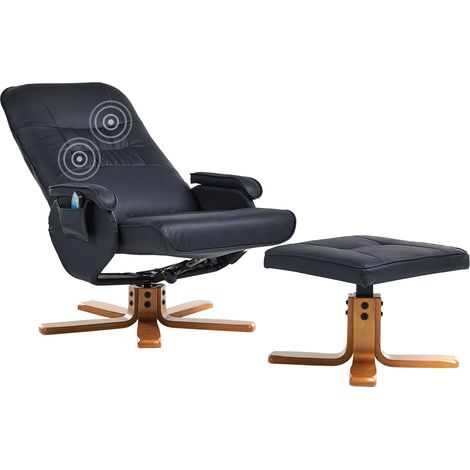 Sillón de masaje con respaldo alto giratorio con calefacción con reposapiés de piel sintética negro Relaxpro