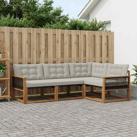 vidaXL Outdoor Sofa Set 4 pcs Natural and Light Grey