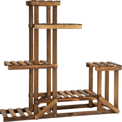 Portafiori in legno a 6 livelli 95 x 28 x 96,5 cm, marrone carbonizzato, per giardino e balcone (1/5)