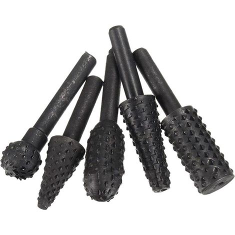 Ensemble de 5 pièces de limes rotatives pour le travail du bois, têtes de meulage rotatives électriques, limes en bois, couteaux à découper, têtes de meulage pour racine de plateau à thé,noir (1/5)