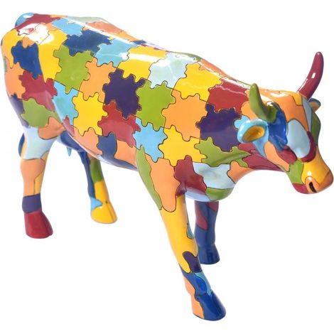 Statue puzzle 28x18 en ceramique multicolor design coloré