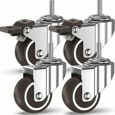 XVX Roulettes pivotantes 4 à tiges filetées, roulettes pour meubles, roues à freins pour transport industriel de planches (50 mm avec tiges M10, 2 avec freins, 2 sans freins)