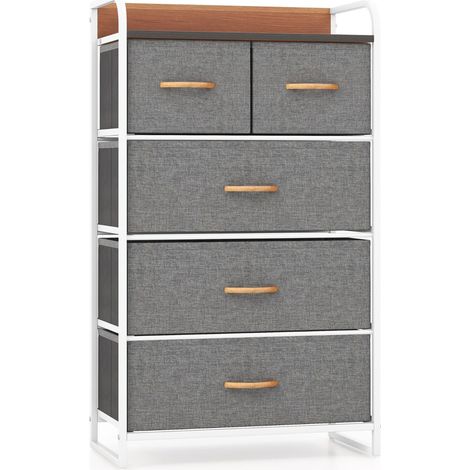 Cassettiera in tessuto 58 x 30 x 100 cm con 5 cassetti pieghevoli e design moderno in MDF grigio 200011547