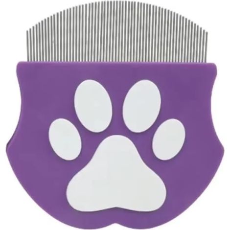 Peigne anti-puces incurvé professionnel pour animaux – Élimine les taches de larmes, les puces et démêle les poils – Sans danger pour les yeux – Dents en acier inoxydable – Violet