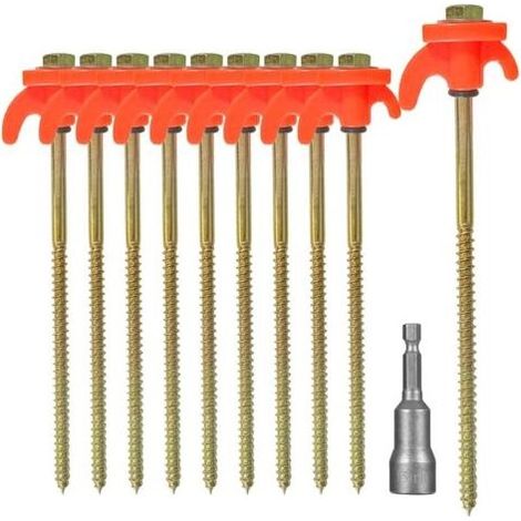 10 Pcs Piquets de Tente a Visser, Piquets de Tente en Acier Robustes avec Support de Corde, Sardines pour Camping et Extérieur, Crochets de Tente pour Sol Dur et Bois, Robuste et Solide (1/5)