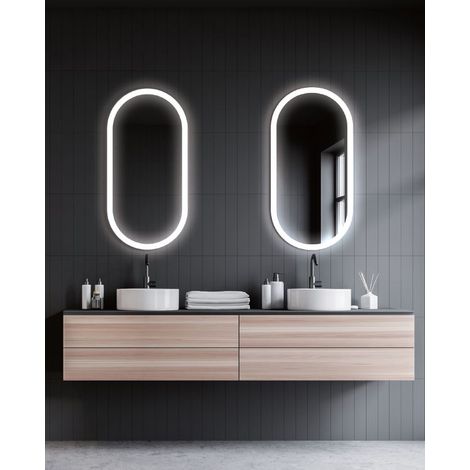 Miroir de salle de bain ovale elliptique  Modèle CANADA Blanc 90x50 [ LEDIMEX® ]