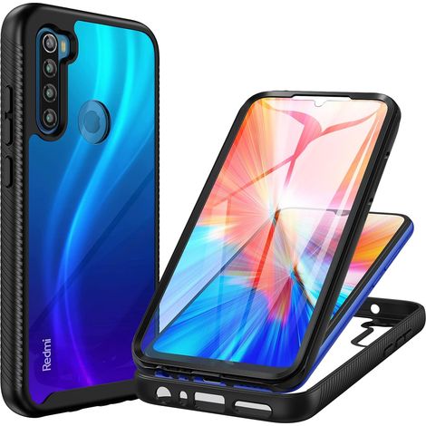 Coque Xiaomi Redmi Note 8 2021/2019, Antichoc Housse avec Protection écran, 360° Protégé Téléphone Etui Double Face Case Transparent Portable Intégrale Coque pour Redmi Note 8 2021 - Noir (1/5)