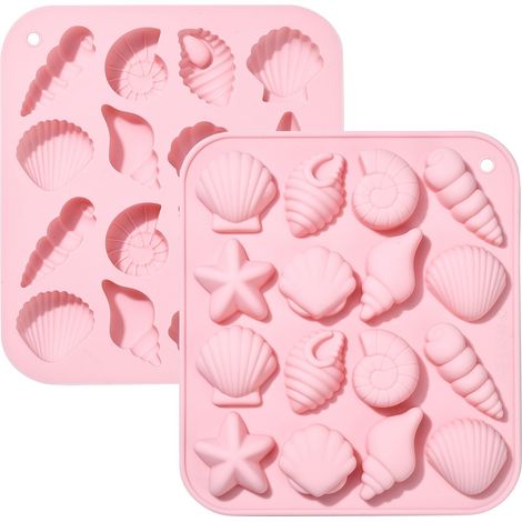 Paquete de 2 moldes de silicona con forma de estrella de mar de 16 cavidades, reutilizables, para fondant, jabón, chocolate, dulces, pudín y helado. (1/5)