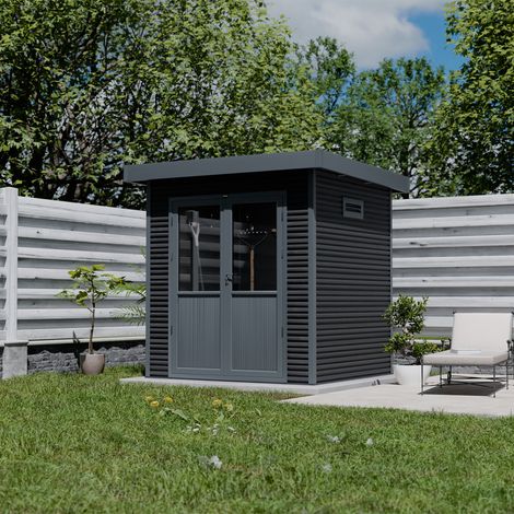 Abri de jardin bois composite 28mm – Surface 4m² – Toit simple pente – Dimensions 223x225x237cm – Grille d'aération intégrée (1/5)