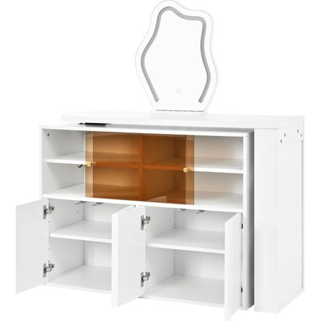 Tocador giratorio con LED, blanco, 177 x 40 x 131,5 cm, con amplio espacio de almacenamiento (1/5)