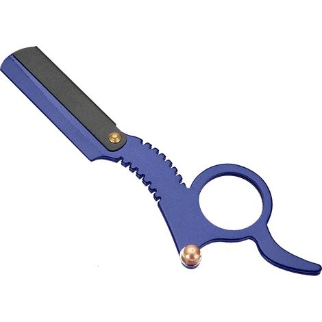 Rasoir droit vintage pour barbe avec mécanisme de changement de lame facile - Bleu (1/5)