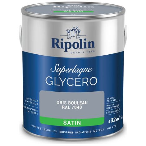 Ripolin – Peinture glycéro 2en1 satin 2L – Gris clair RAL 7035 – Haute résistance aux chocs et rayures – Pour bois et métal (1/5)