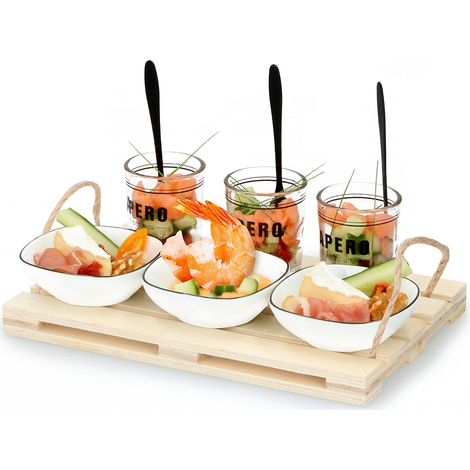 Set Aperitivo Antipasto Mini Pallet Bicchieri Ciotole Ceramica Piatti da Portata (1/5)