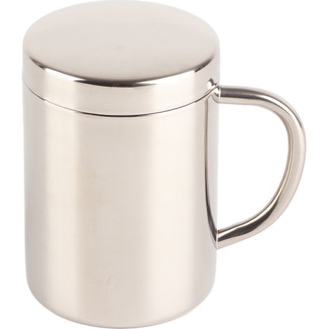 Mug à café minimaliste et élégant en acier inoxydable, grande capacité (400 ml), avec couvercle, idéal pour la maison. (1/5)