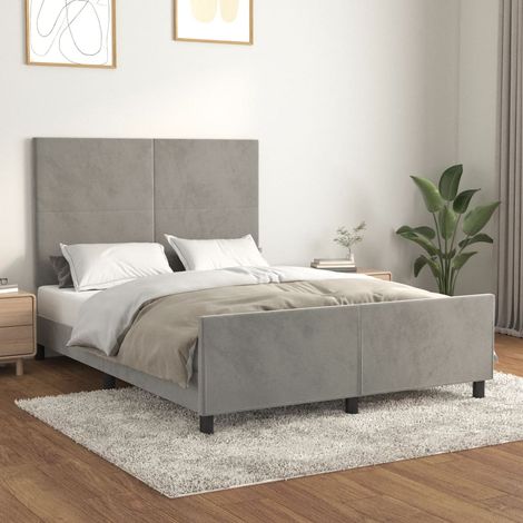 Cadre de lit sans matelas gris clair 140x190 cm velours (1/5)