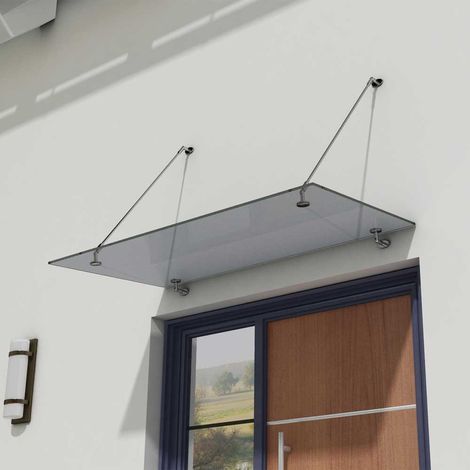 Durovin Bathrooms Front Door Glass Canopy Over Door Shelter - 13mm Safety Glass - Grey - 1600 x 900mm (1/5)