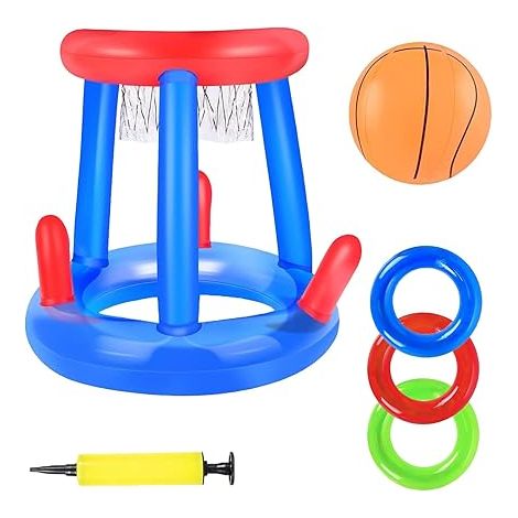 Jeu de Basket Piscine Gonflable, Panier de Basket pour Piscine et Plage, Jeux de Piscine pour Enfants et Adultes, Accessoire Flottant pour activités d'été, Kit Complet avec Pompe et balles (1/4)
