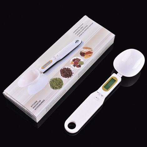 Cuillère doseuse électronique blanche, balance alimentaire, cuillère doseuse 500 g/0,1 g, balance à ingrédients, balance pour cuillère doseuse, balance pour aliments pour chiens. (1/5)