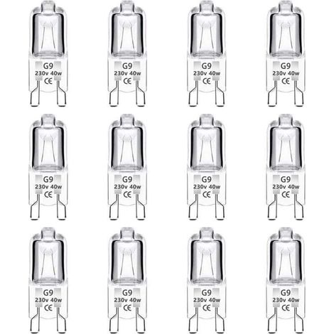 Lot de 12 Ampoule Halogène G9 40W 230V Dimmable 0-100%, 480LM, Blanc Chaud 2700K, G9 Bi-Pin Base Halogène Lampe, Sans Scintillement, pour Four, Lustres, Lampes de Paysage, Éclairage d'armoire (1/5)