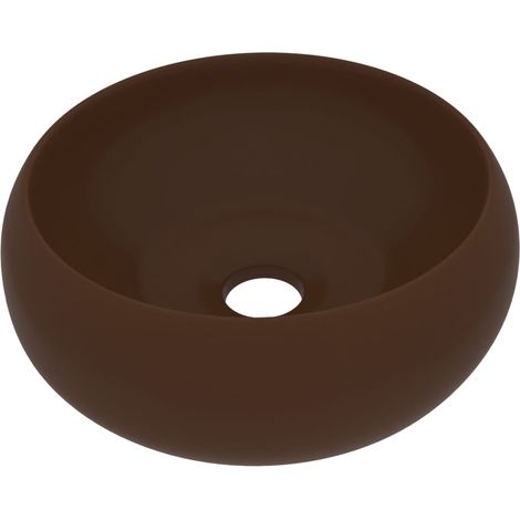 Lavabo da appoggio rotondo di lusso lavabo per bagno/cucina/guardaroba 40 x 15 cm ceramica marrone scuro opaco 020002748