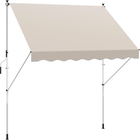 Store banne Manuel rétractable 3L x 1,5l m Auvent Téléscopique sans Perçage Inclinaison et Hauteur réglable Installation Rapide métal alu Polyester Anti-UV beige