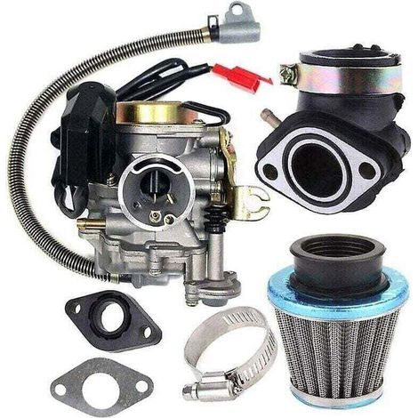 Carburateur adapté pour Gy6 50cc 49cc 4 temps Scooter , XU,moteur 18mm carburateur collecteur d'admission filtre à air, Argent - KZQ (1/4)