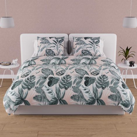 Soleil D Ocre – Parure de lit housse de couette 260x240 cm – 100% coton 57 fils/cm2 – Imprimé vert – 2 taies d'oreiller 63x63 cm