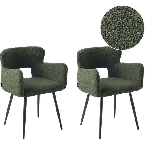 Set di 2 sedie da pranzo bouclè verde scuro e metallo braccioli e schienale con apertura Sanilac
