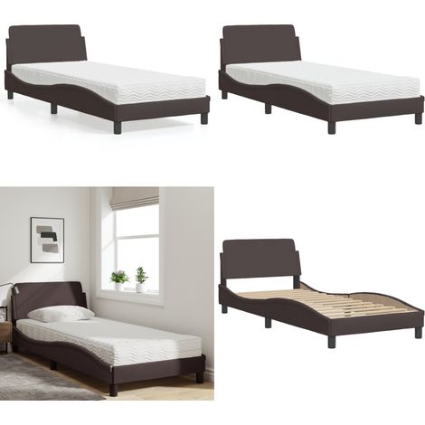 Bett mit Matratze Dunkelbraun 90x200 cm Stoff - Schlafzimmermöbel - Doppelbett - Boxspringbetten - Lattenrost - Matratzen - Home & Living
