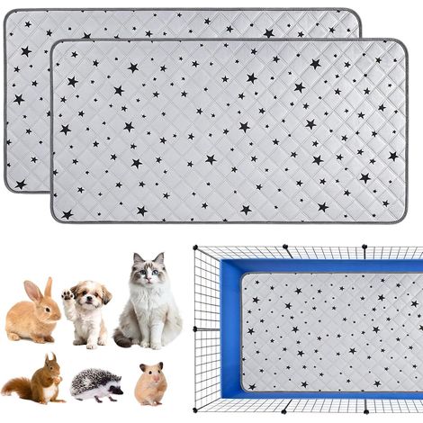 Lot de 2 tapis pour cochons d'Inde, lavables à 4 couches, absorbants, antidérapants, réutilisables, pour hamsters, lapins, chiots, cage, voiture, 120 x 60 cm, gris/étoile (1/5)