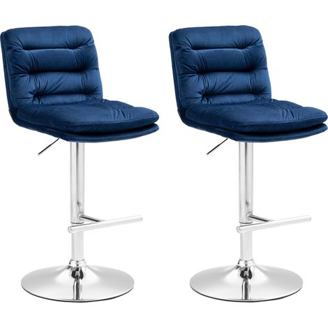 Set di 2 sgabelli da bar con poggiapiedi e schienale seduta imbottita in velluto blu e metallo cromato 100006638