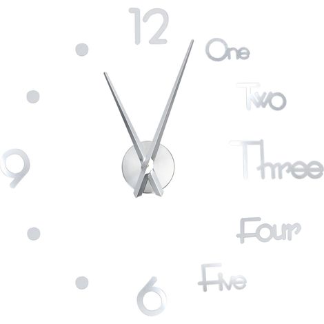 Horloge Murale Adhésive Sans Cadre DIY - Surface Miroir pour Décor Bureau ou Salon - Grand Modèle Argenté