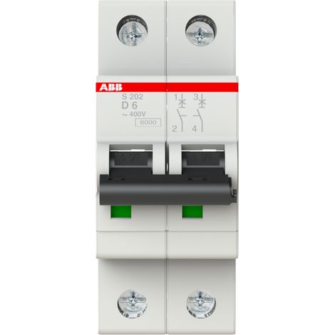INTERRUTTORE MAGNETOTERMICO AUTOMATICO 6KA 2P CURVA D 6A - ABB S202/D6