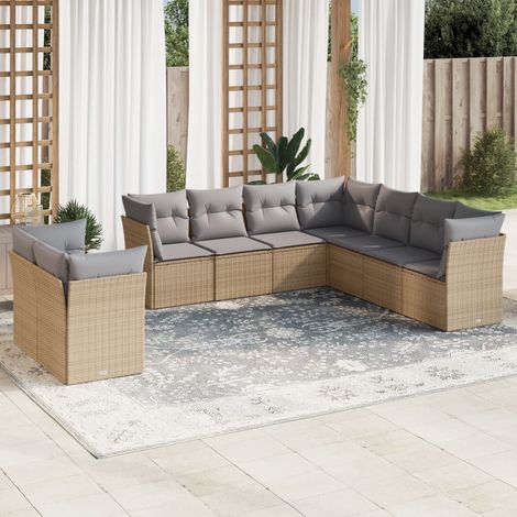 vidaXL Set Divano da Giardino 9 pz con Cuscini Beige in Polyrattan (1/3)