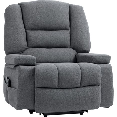 Fauteuil releveur inclinable avec 8 points de massage, en tissu effet lin, 97x90x102 cm, gris (1/5)