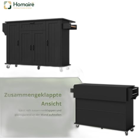 Küchenwagen aus MDF schwarz mit Rollen und Stauraum 120 x 70 x 95 cm HOMAIRE (1/5)