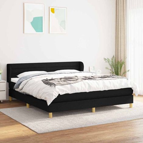 Cama box spring con colchón tela negro 180x200 cm (1/5)