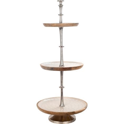 Signes Grimalt Frutero Cocina Frutero 3 Pisos De Madera Cajas Y Bandejas Plateado 33x33x77cm 32750