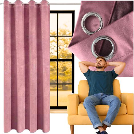 Rideau en velours 140×250 cm rose poudré avec œillets, prêt à poser, velours épais MORE&DECO (1/5)