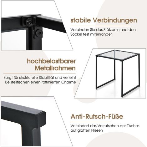 Table dappoint petite table de jardin table de balcon avec plateau en verre trempe 43 x 43 x 45 cm noir (1/5)