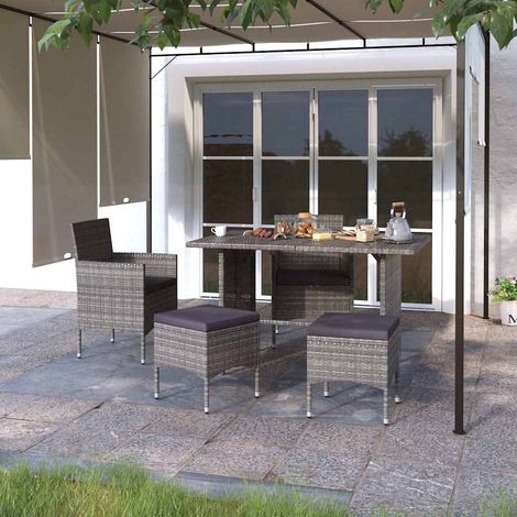 vidaXL Conjunto de silla de jardín y taburete 4 piezas ratán PE gris (1/5)