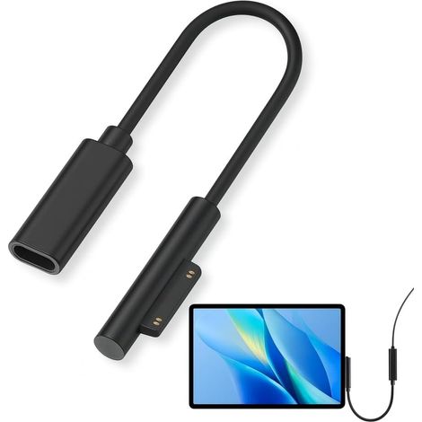 Surface vers USB C Câble de Charge, 20cm, Câble De Charge Universel Noir Compatible Pro 3/4/5/6, Go Séries Et Laptop Séries,Connecteur Léger Et Portable,Fonctionne avec Une Alimentation USB C (1/5)